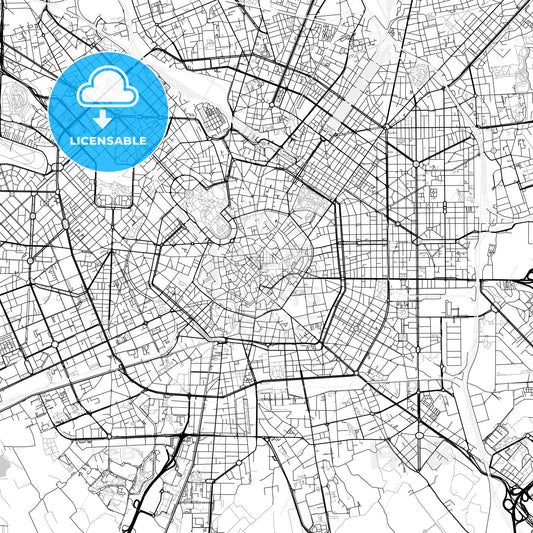 Milan, Lombardy, downtown map, light