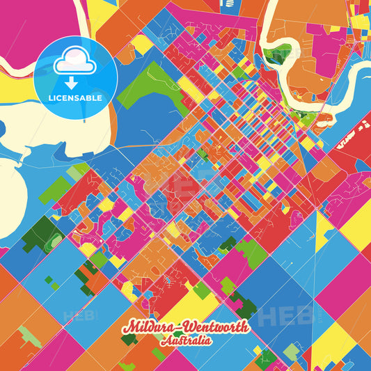 Mildura–Wentworth, Australia Crazy Colorful Street Map Poster Template - HEBSTREITS Sketches