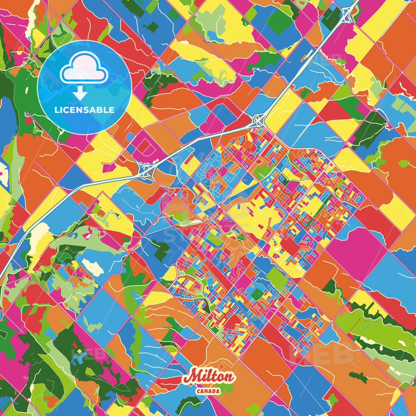 Milton, Canada Crazy Colorful Street Map Poster Template - HEBSTREITS Sketches