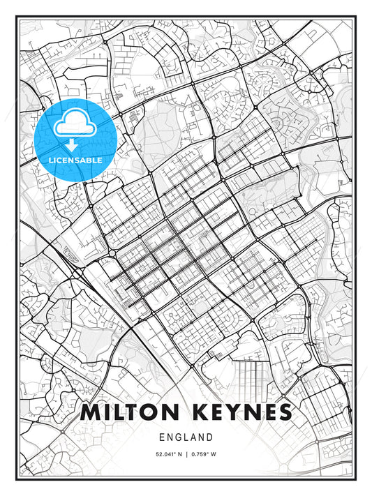 Milton Keynes, England, Modern Print Template in Various Formats - HEBSTREITS Sketches