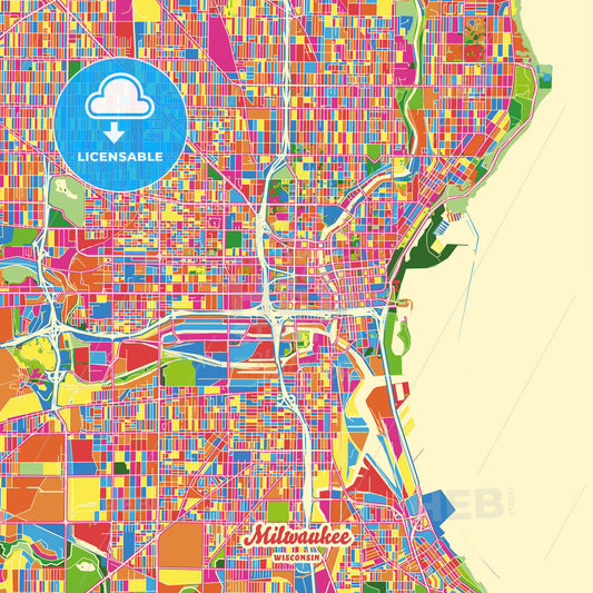 Milwaukee, United States Crazy Colorful Street Map Poster Template - HEBSTREITS Sketches