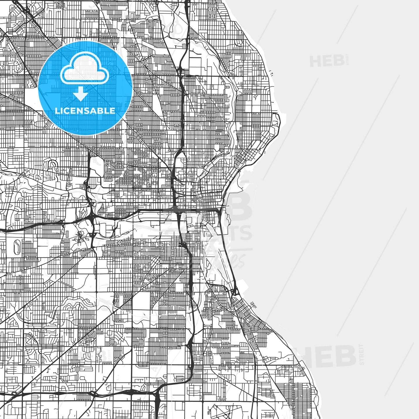 Milwaukee, Wisconsin - Area Map - Light