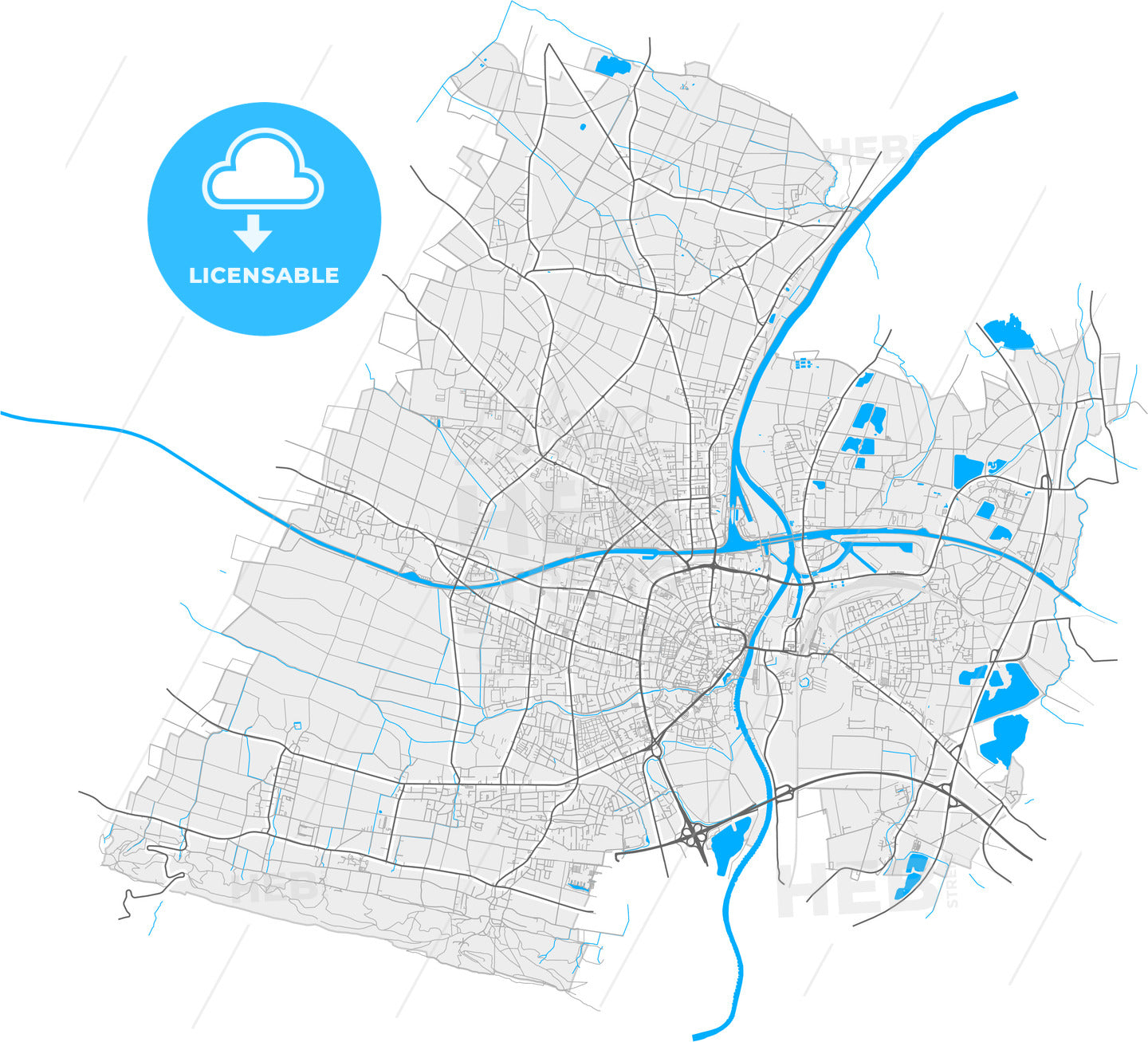 Minden, North Rhine-Westphalia, Germany, high quality vector map