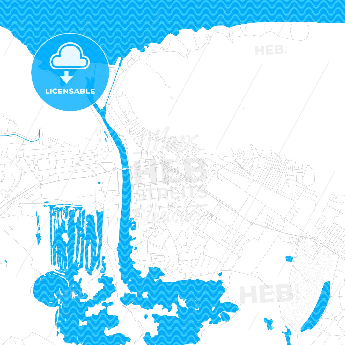 Mingachevir, Azerbaijan PDF vector map with water in focus