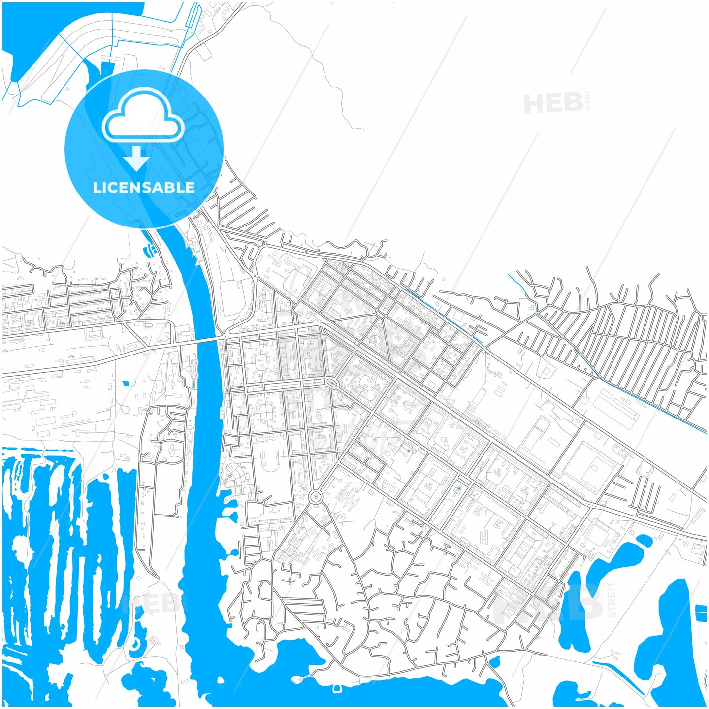 Mingachevir, Azerbaijan, city map with high quality roads.