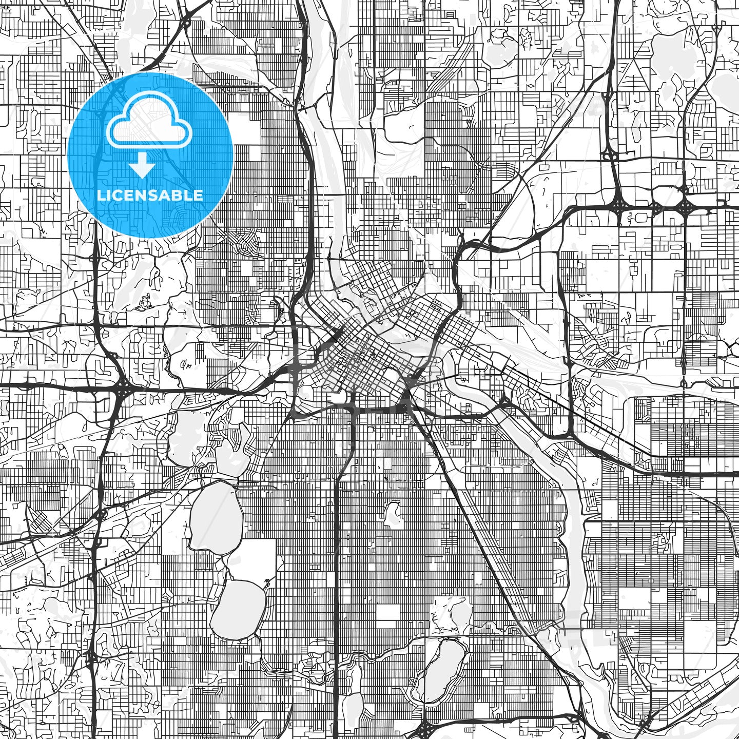 Minneapolis, Minnesota - Area Map - Light