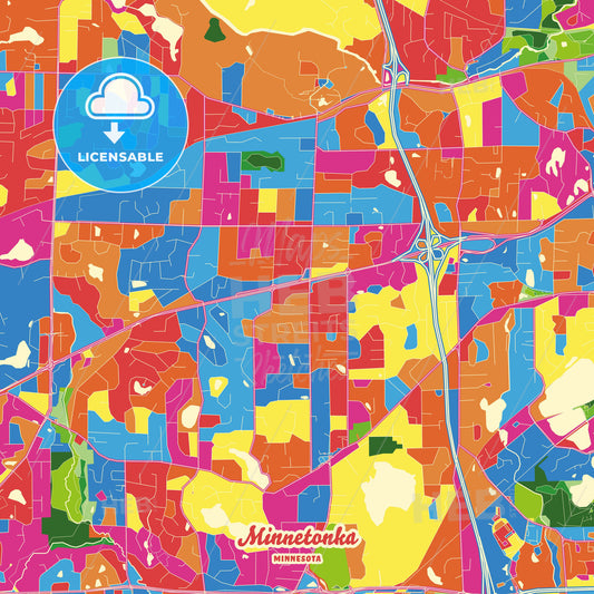 Minnetonka, United States Crazy Colorful Street Map Poster Template - HEBSTREITS Sketches