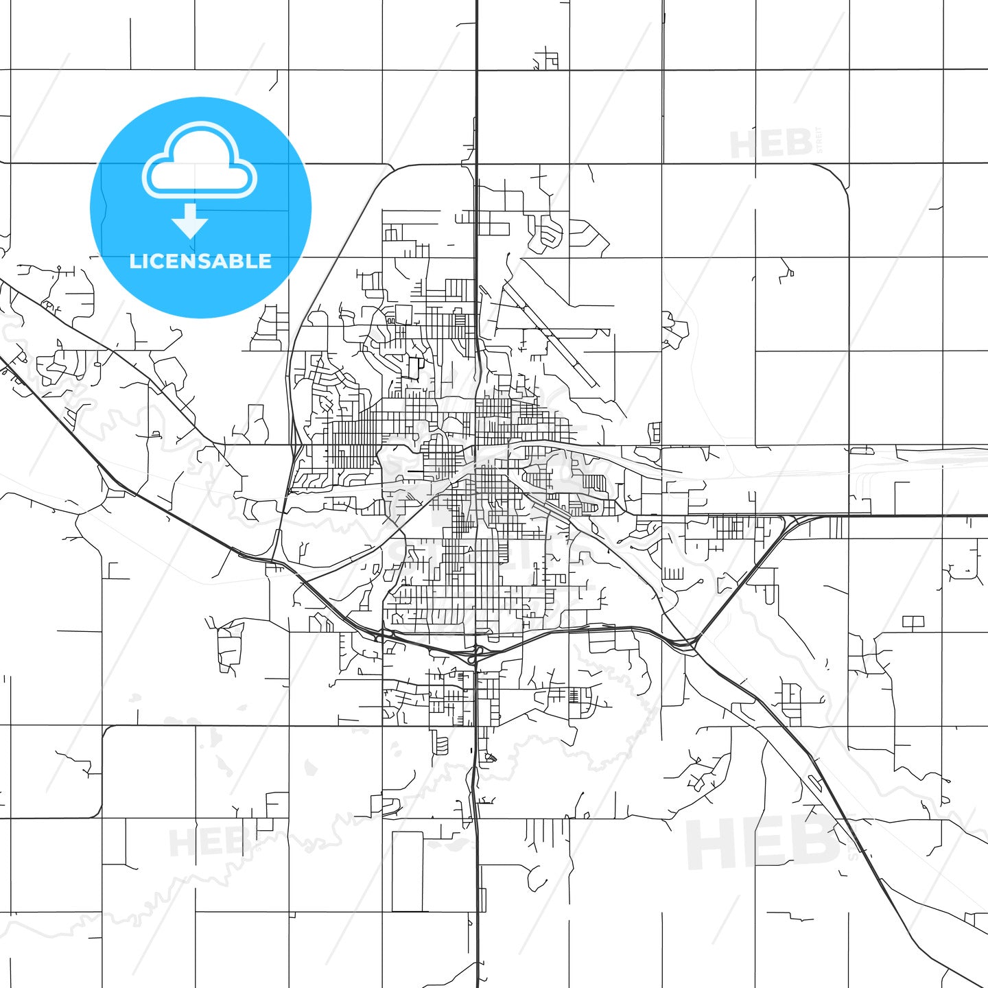 Minot, North Dakota - Area Map - Light