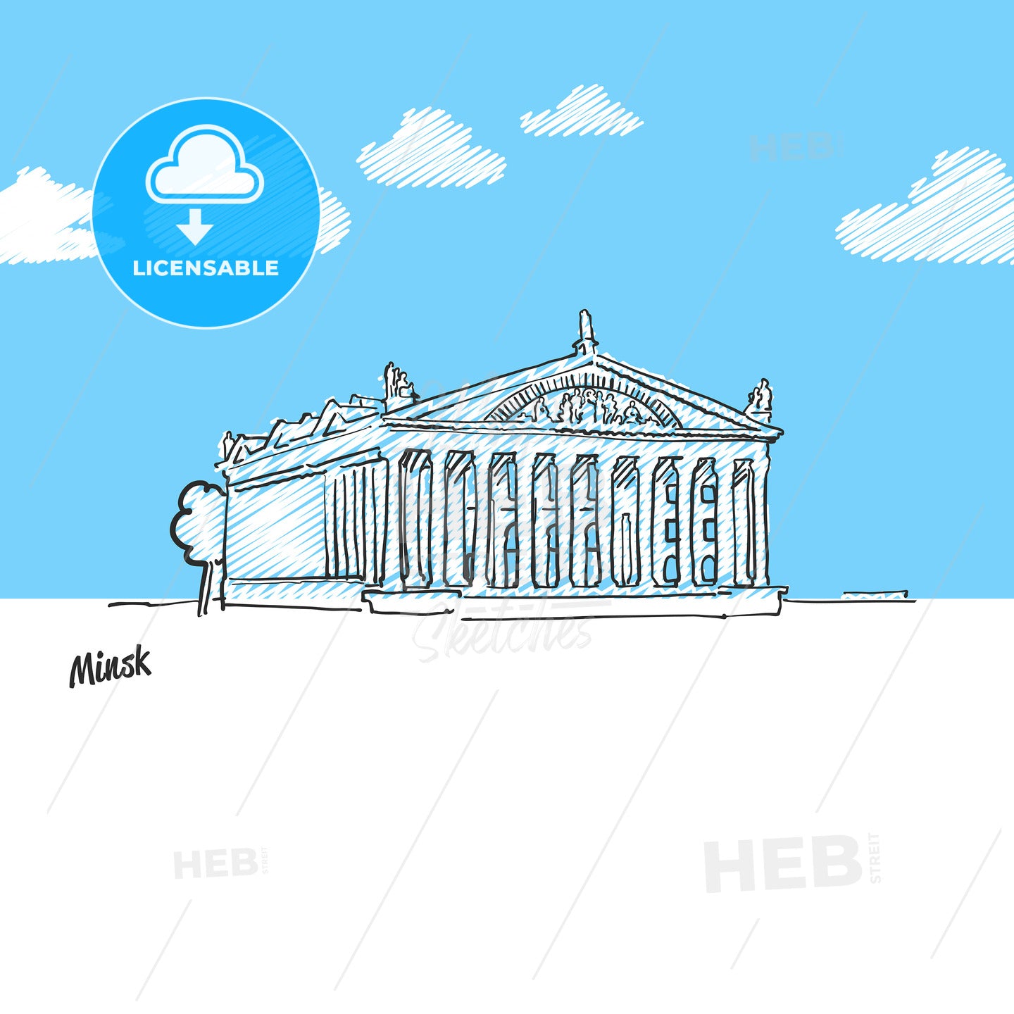 Minsk, Belarus famous landmark sketch – instant download