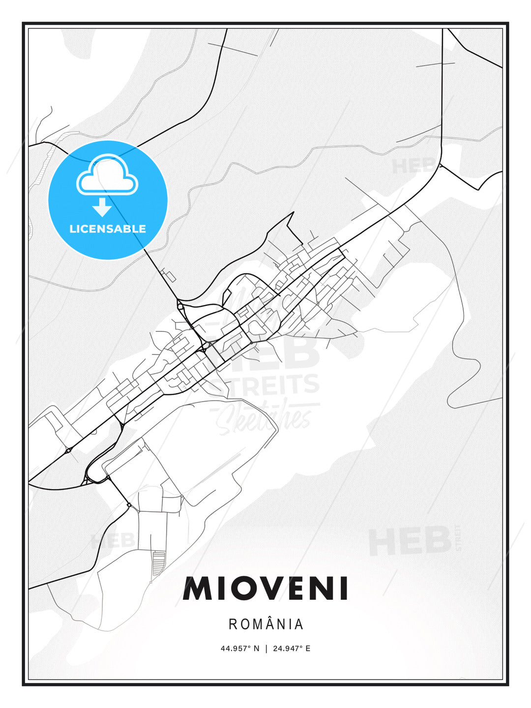 Mioveni, Romania, Modern Print Template in Various Formats - HEBSTREITS Sketches