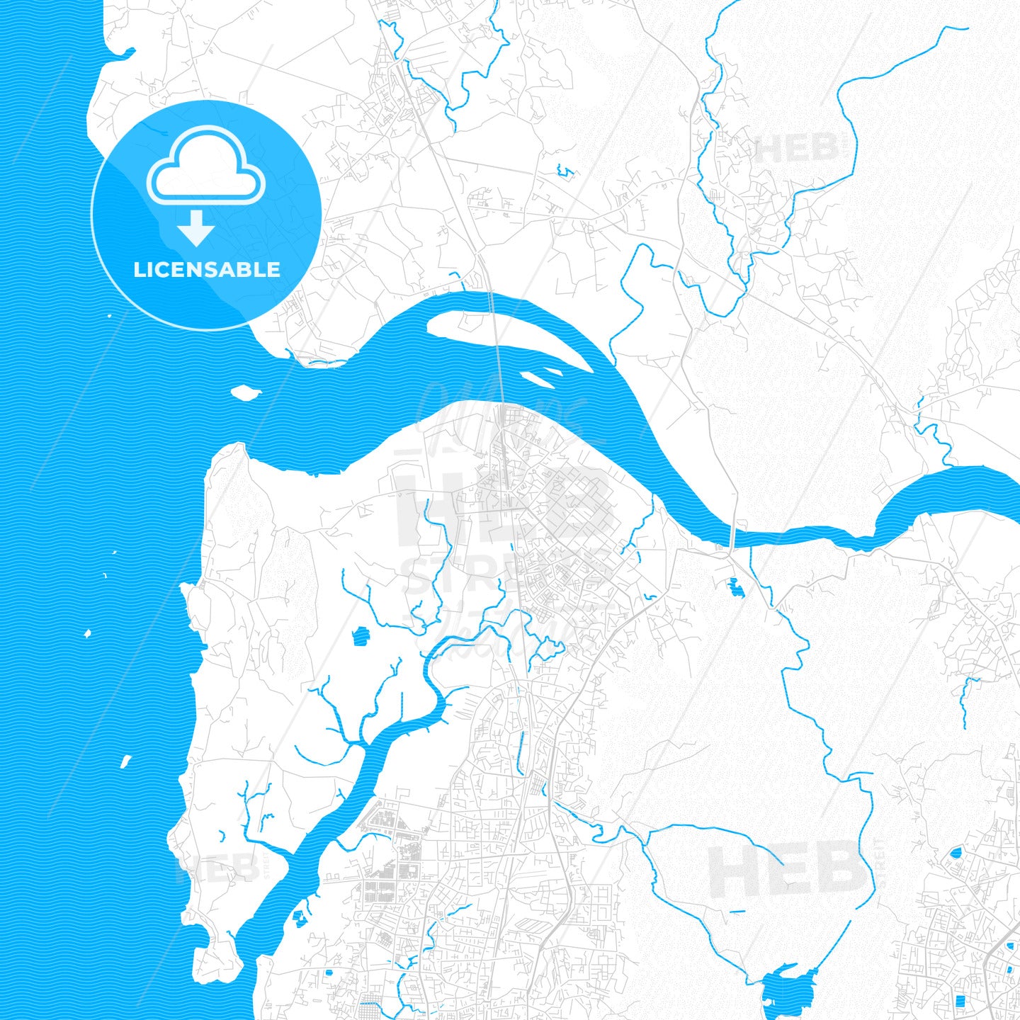 Mira-Bhayandar, India PDF vector map with water in focus