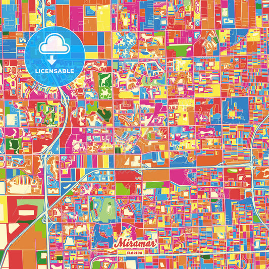 Miramar, United States Crazy Colorful Street Map Poster Template - HEBSTREITS Sketches