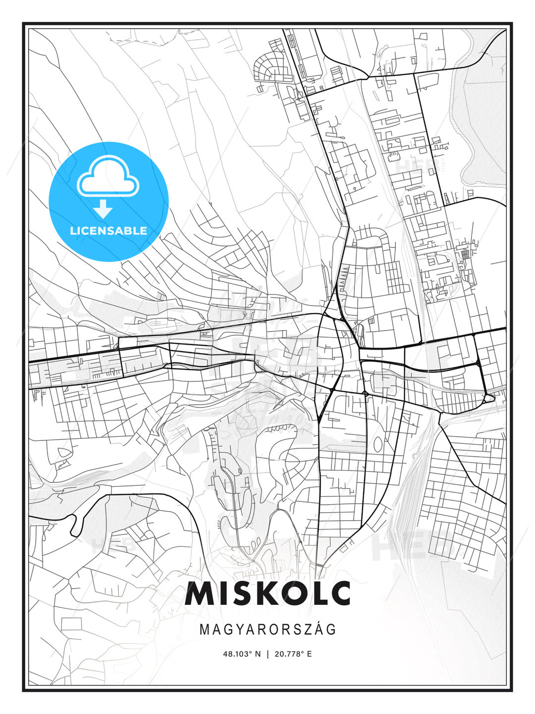 Miskolc, Hungary, Modern Print Template in Various Formats - HEBSTREITS Sketches