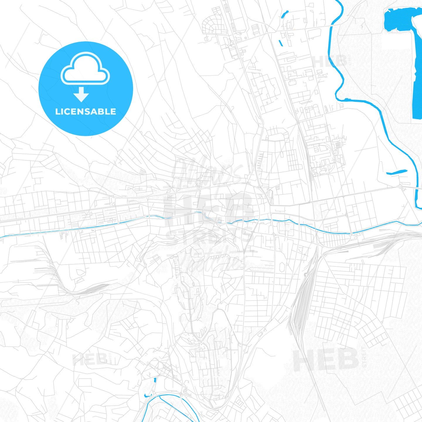 Miskolc, Hungary PDF vector map with water in focus