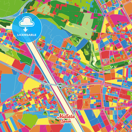 Mislata, Spain Crazy Colorful Street Map Poster Template - HEBSTREITS Sketches