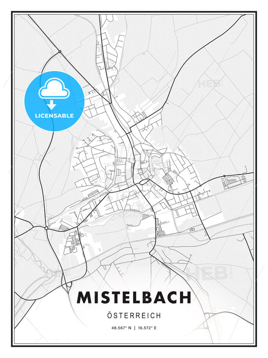Mistelbach, Austria, Modern Print Template in Various Formats - HEBSTREITS Sketches