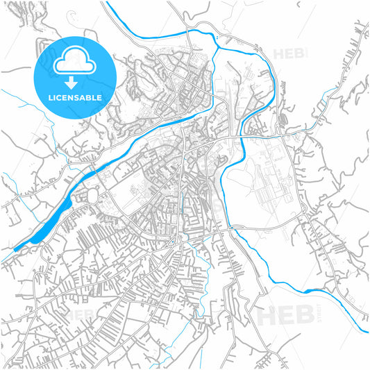 Mitrovicë / Kosovska Mitrovica, District of Mitrovica, Kosovo, city map with high quality roads.