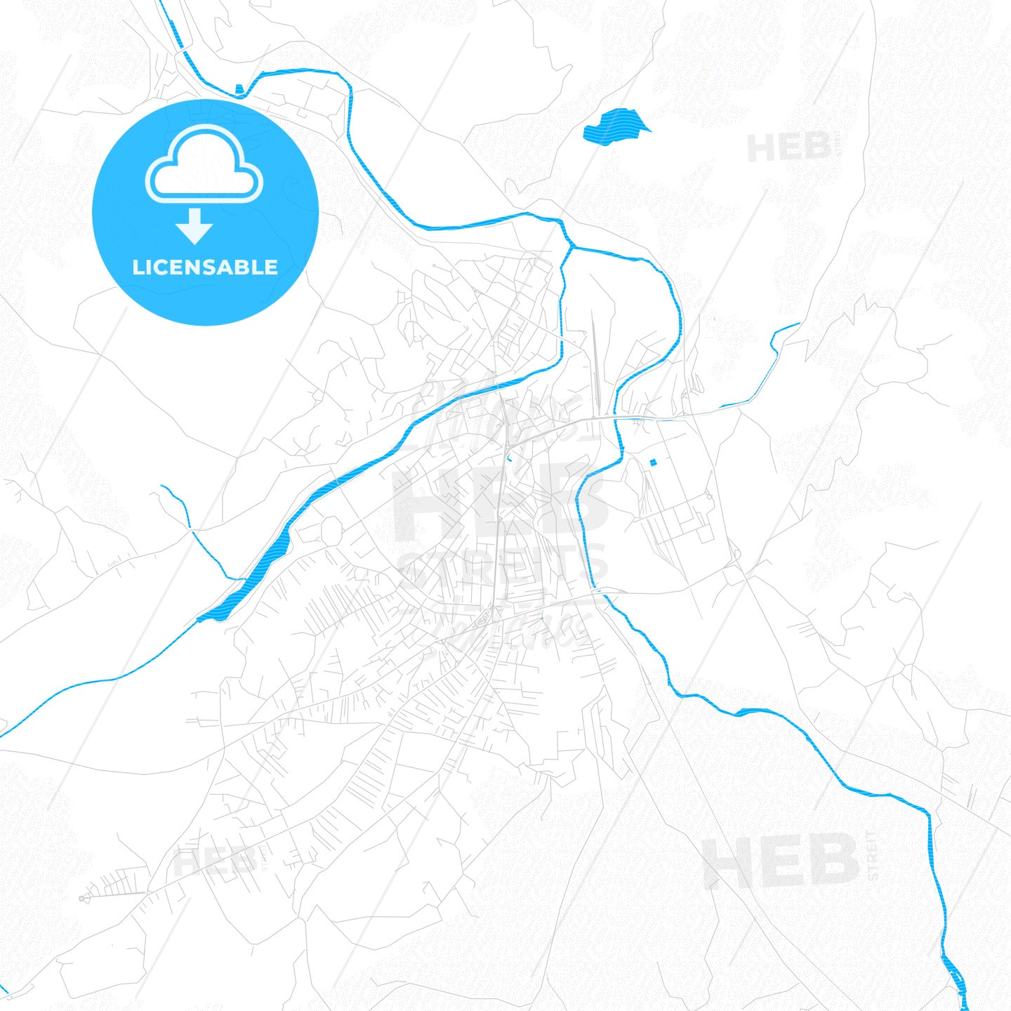 Mitrovicë / Kosovska Mitrovica, Kosovo PDF vector map with water in focus