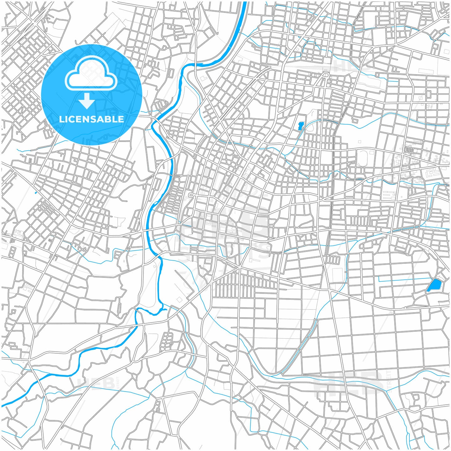 Miyakonojō, Miyazaki, Japan, city map with high quality roads.