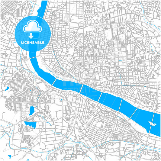 Miyazaki, Miyazaki, Japan, city map with high quality roads.