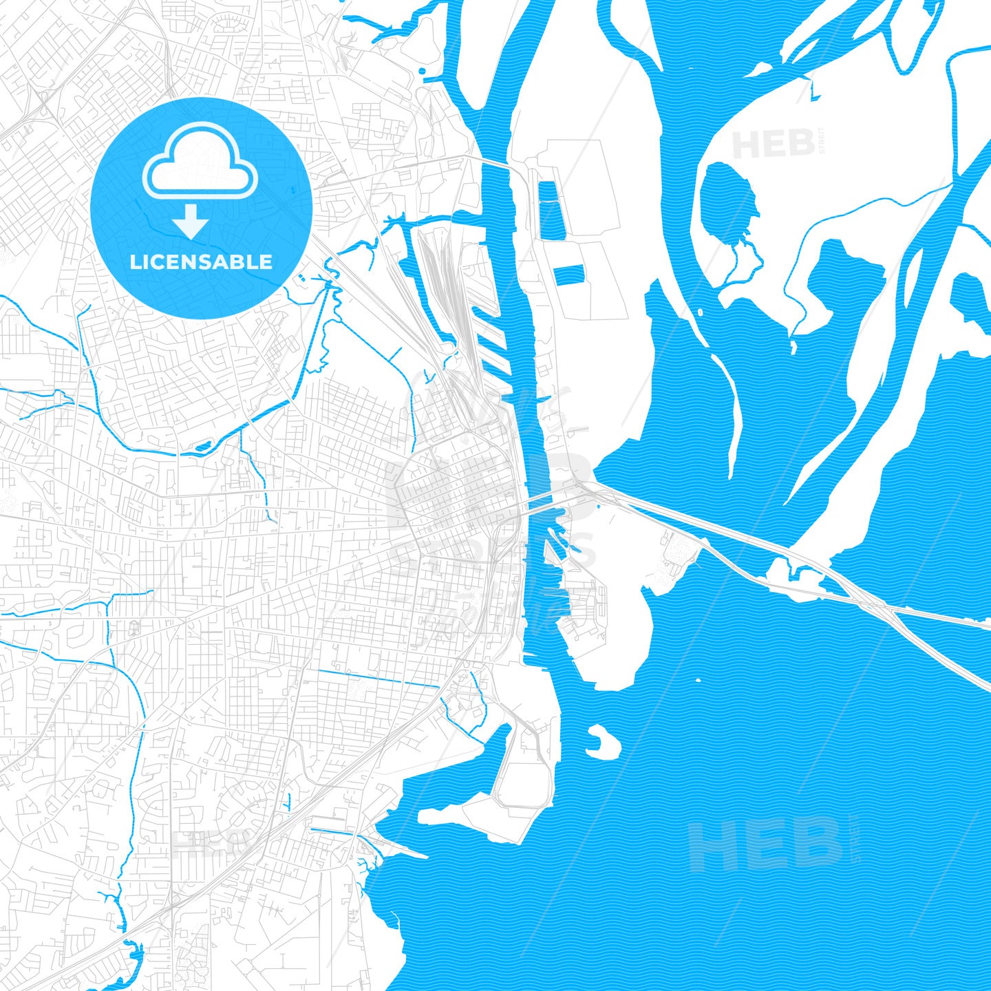 Mobile, Alabama, United States, PDF vector map with water in focus