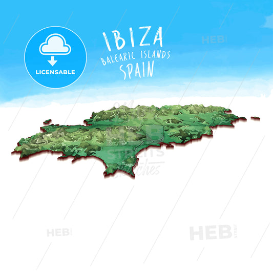 Modern Island Map of Ibiza, Spain