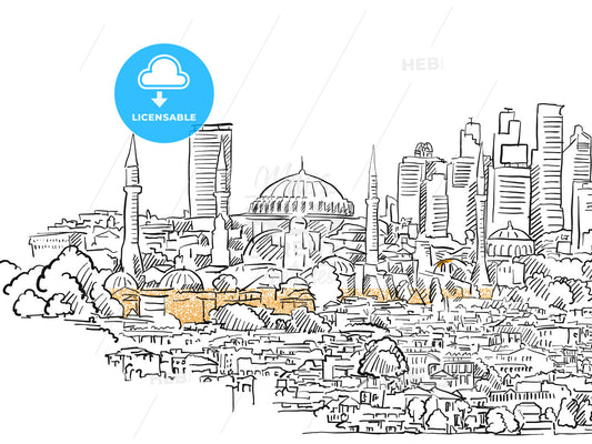 Modern and old Istanbul panorama drawing – instant download