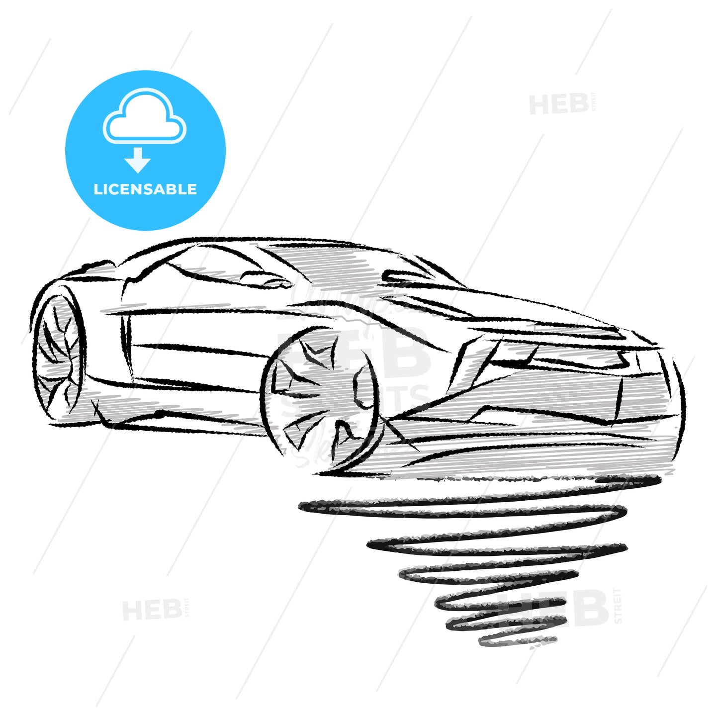 Modern sports car drawing study – instant download