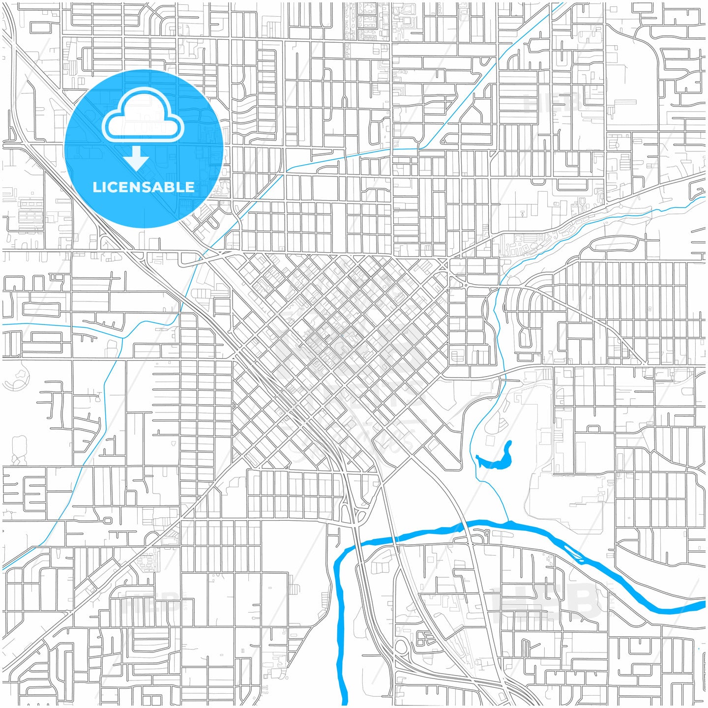 Modesto, California, United States, city map with high quality roads.