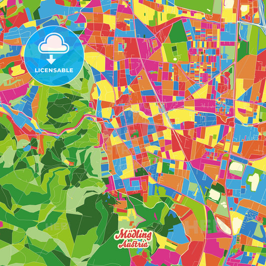 Mödling, Austria Crazy Colorful Street Map Poster Template - HEBSTREITS Sketches