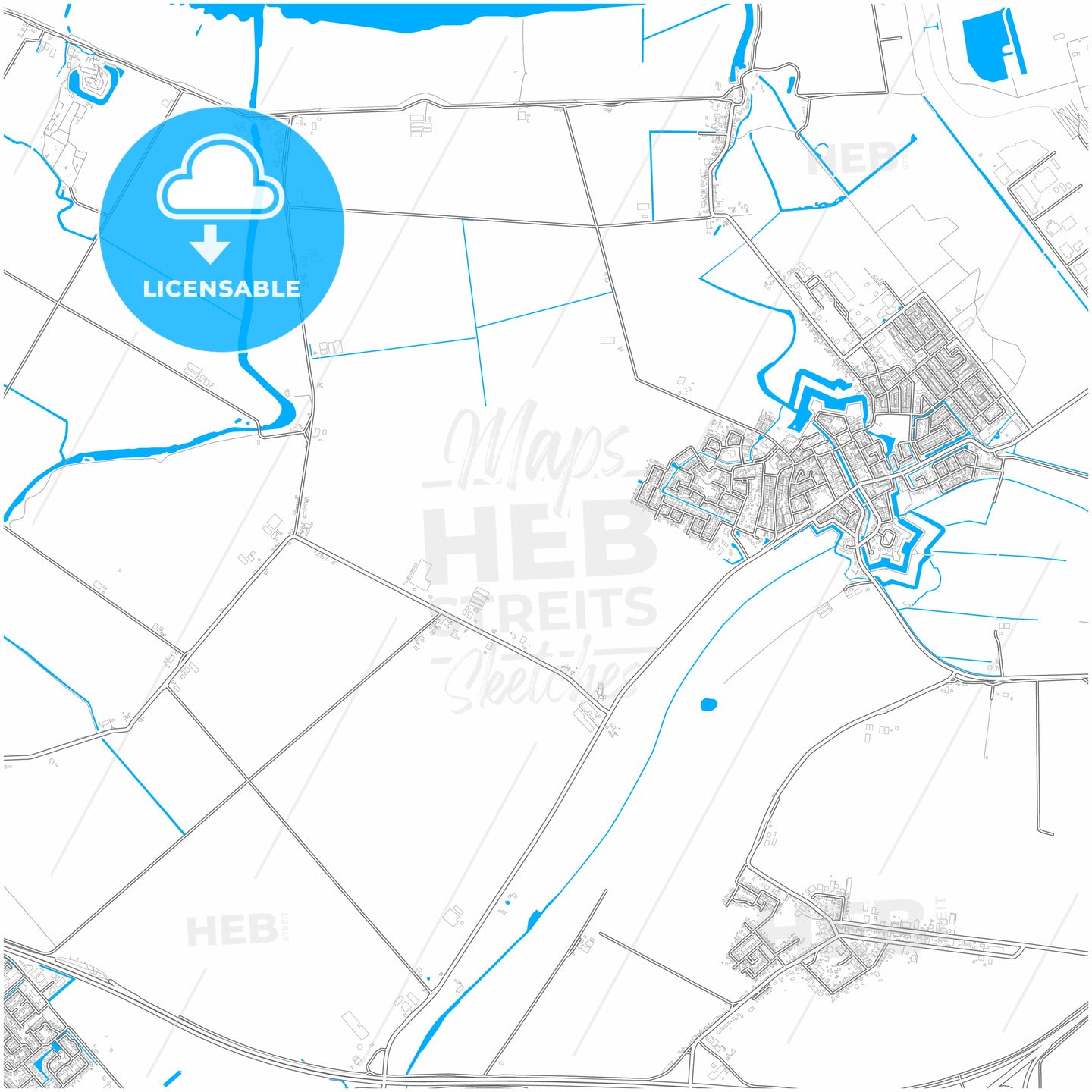 Moerdijk, North Brabant, Netherlands, city map with high quality roads.