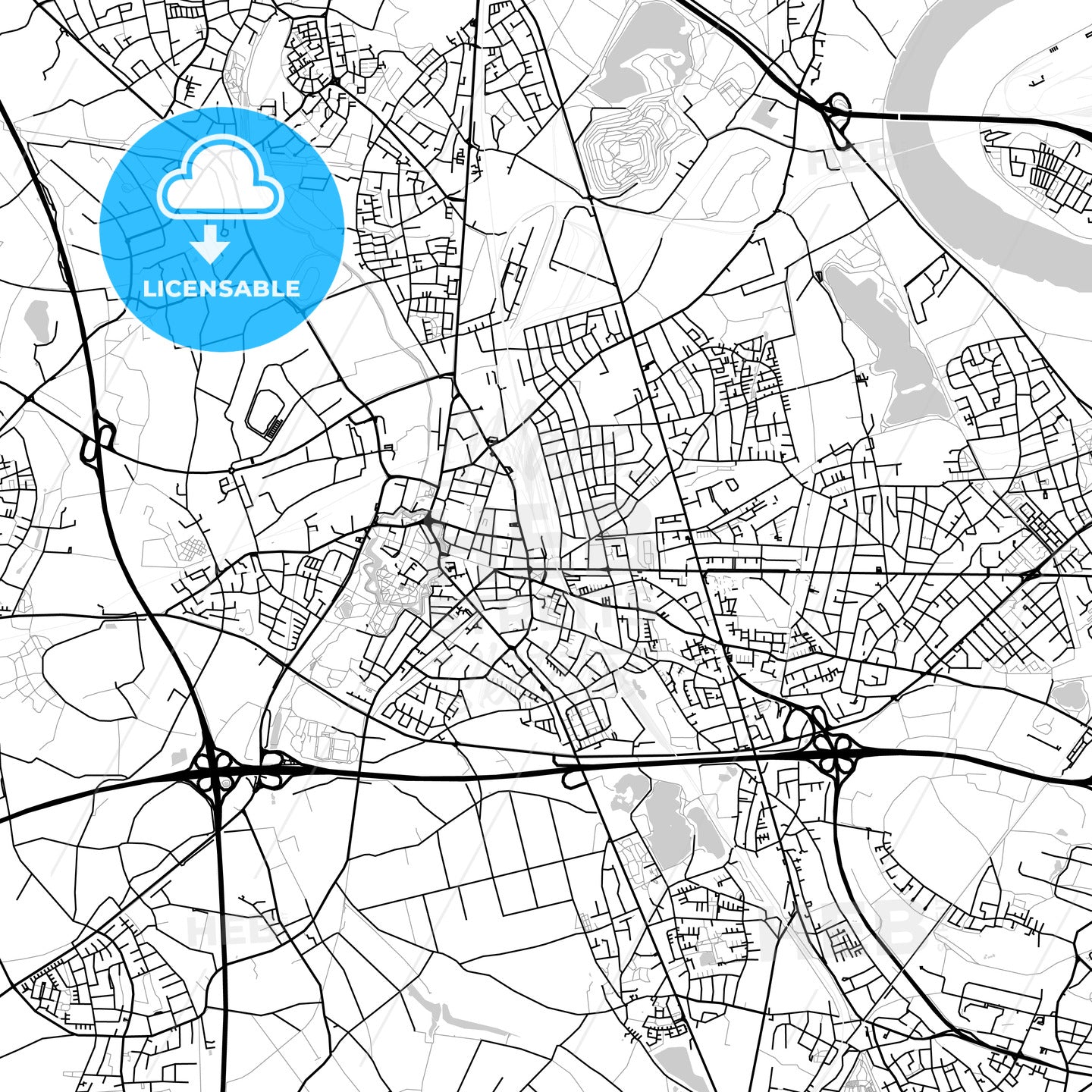 Moers, Germany, Vector Map - Light