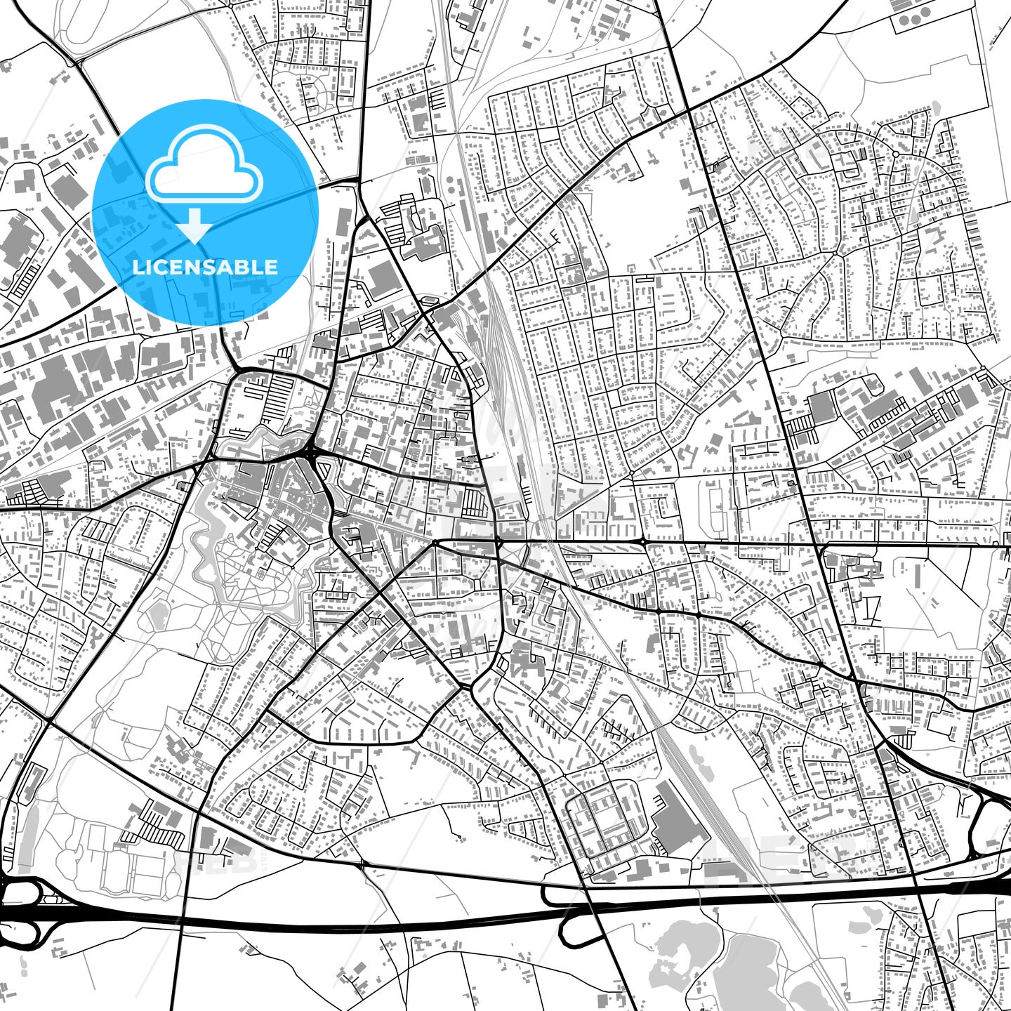 Moers, Germany, vector map with buildings