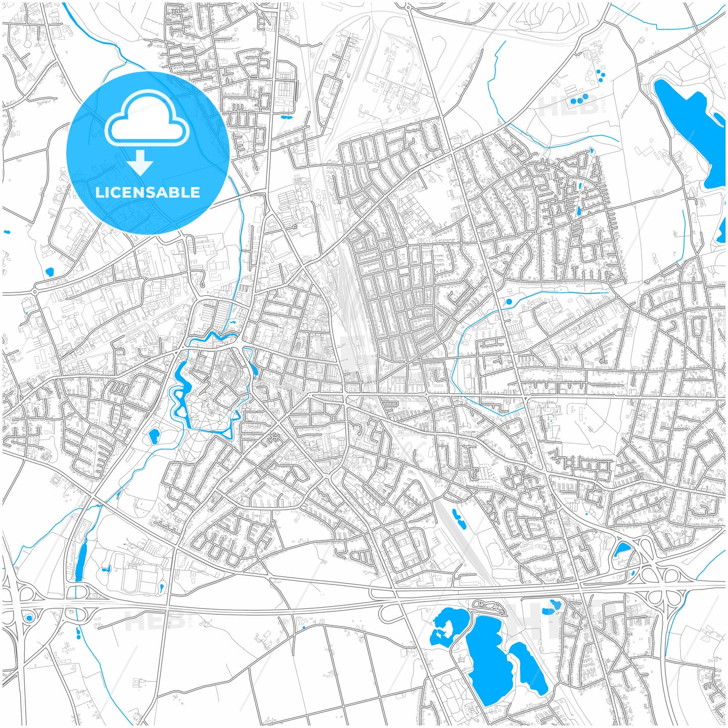 Moers, North Rhine-Westphalia, Germany, city map with high quality roads.