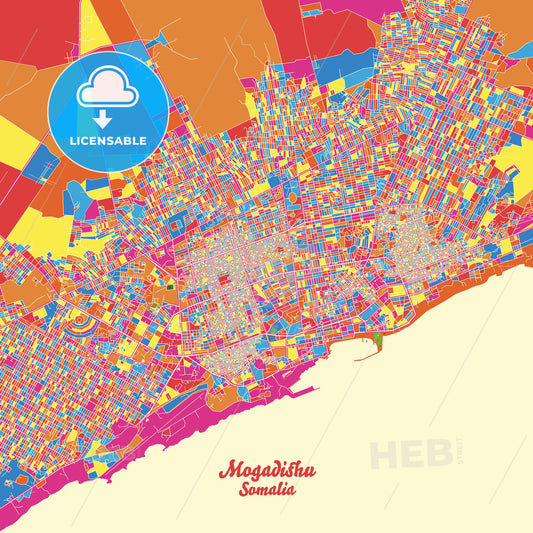 Mogadishu, Somalia Crazy Colorful Street Map Poster Template - HEBSTREITS Sketches