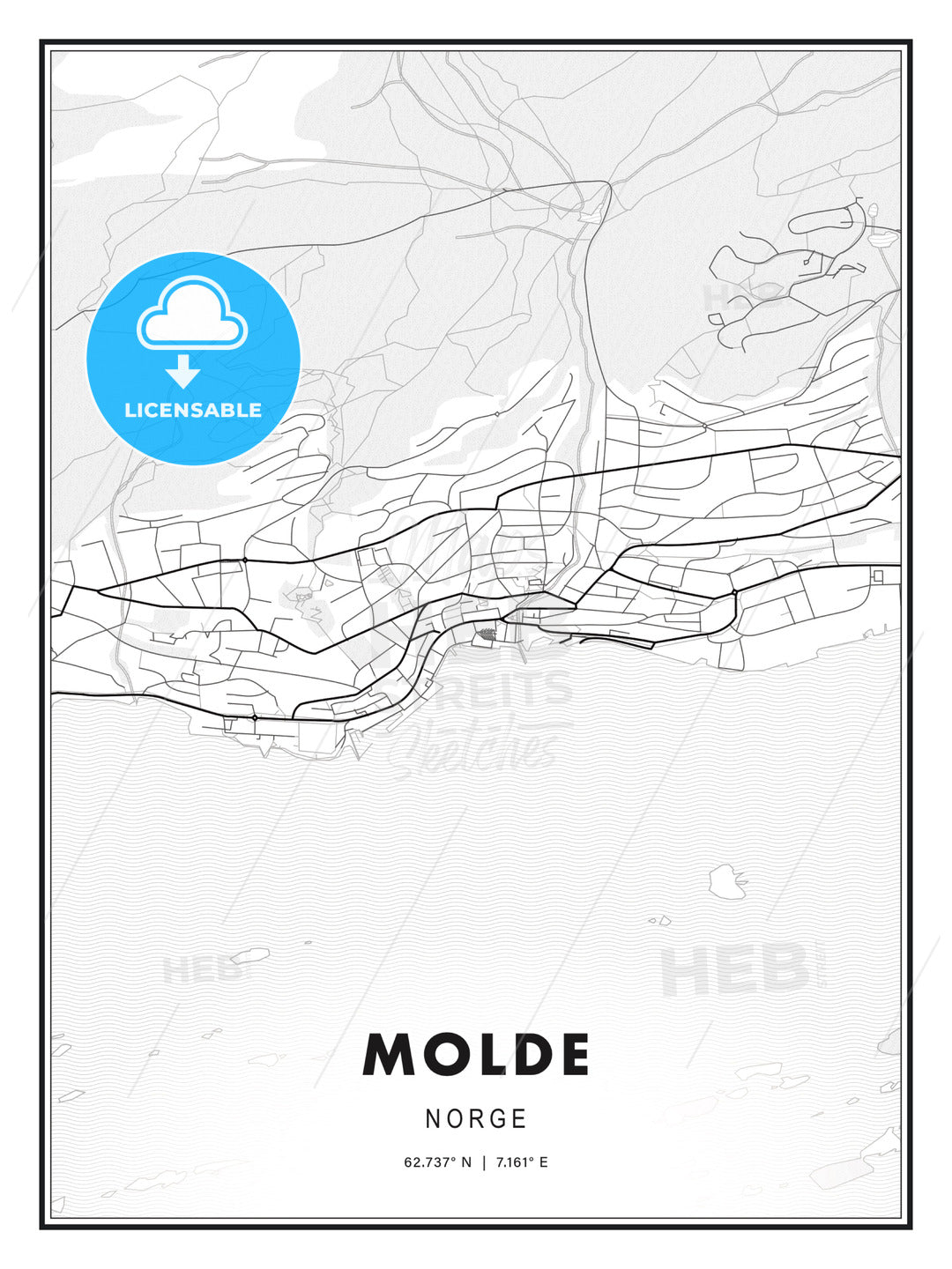 Molde, Norway, Modern Print Template in Various Formats - HEBSTREITS Sketches