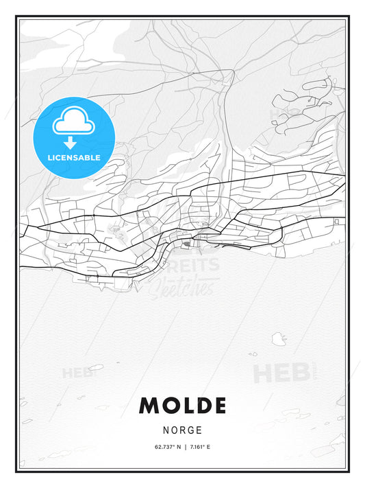 Molde, Norway, Modern Print Template in Various Formats - HEBSTREITS Sketches