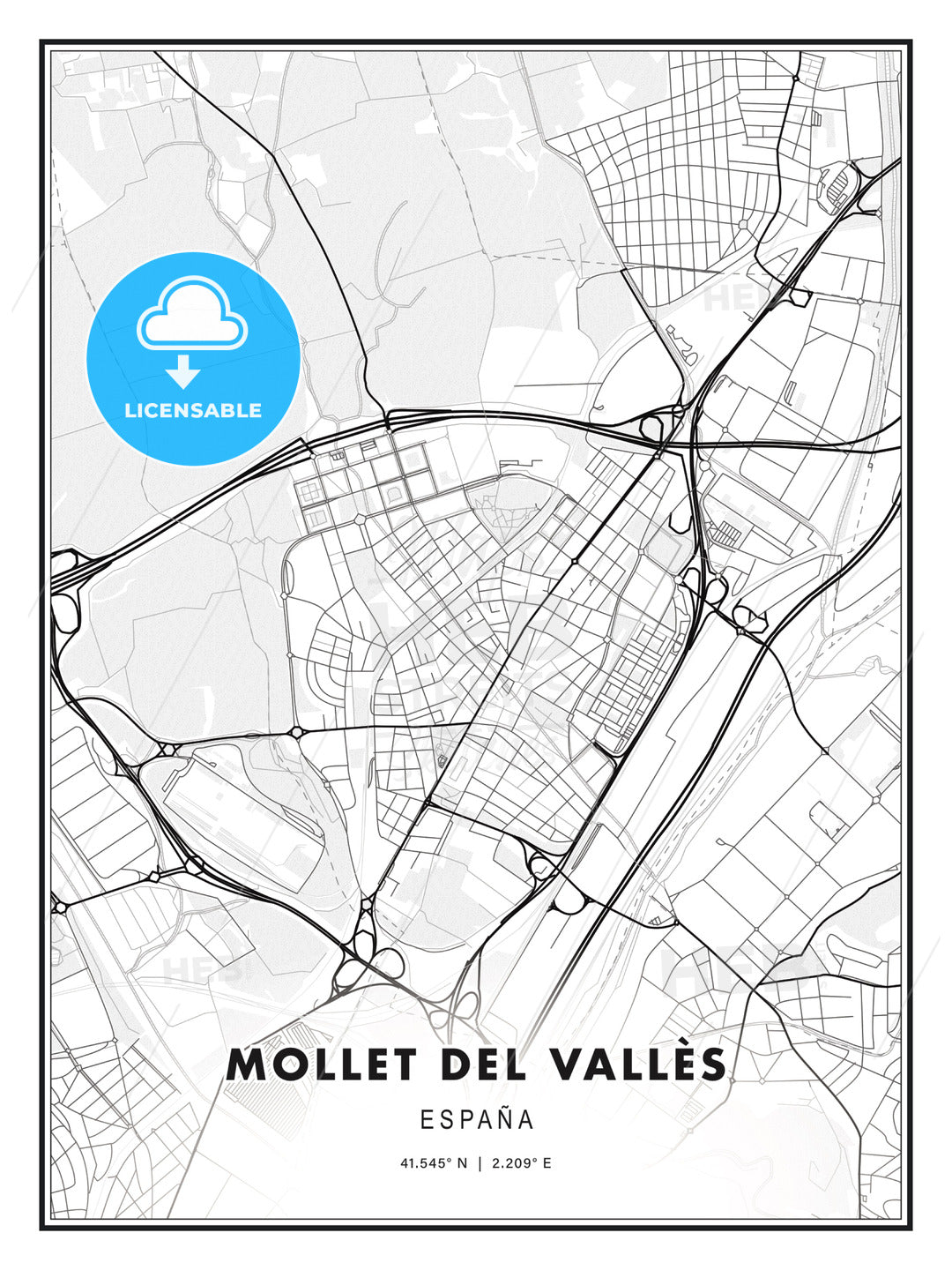 Mollet del Vallès, Spain, Modern Print Template in Various Formats - HEBSTREITS Sketches