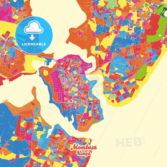 Mombasa, Kenya Crazy Colorful Street Map Poster Template - HEBSTREITS Sketches