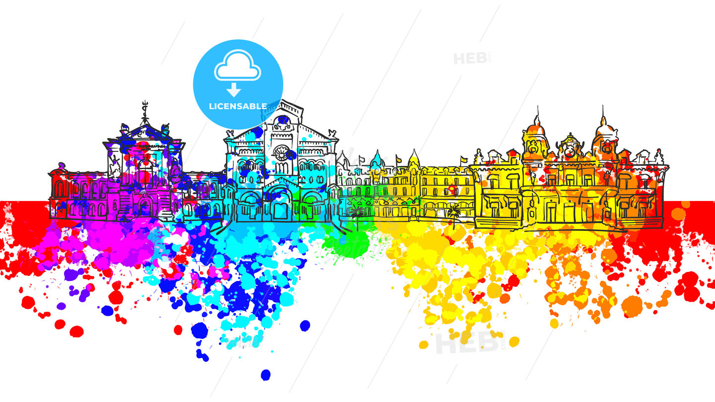 Monaco Colorful Landmark Banner – instant download