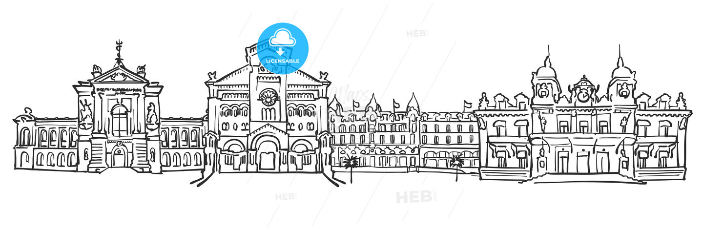 Monaco, Panorama Sketch – instant download