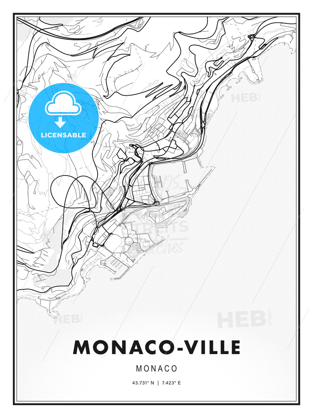 Monaco-Ville, Monaco, Modern Print Template in Various Formats - HEBSTREITS Sketches