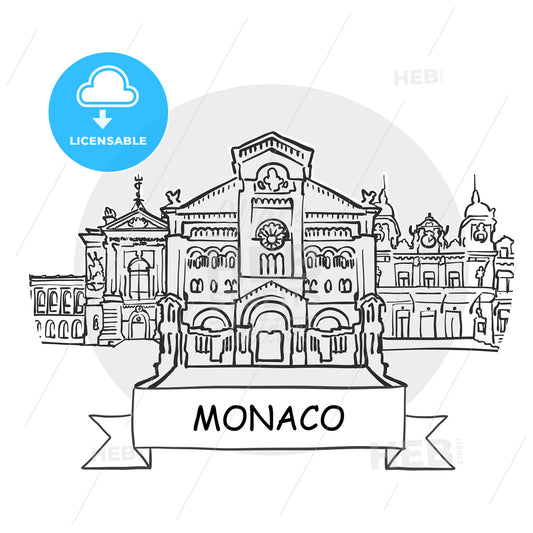 Monaco hand-drawn urban vector sign – instant download