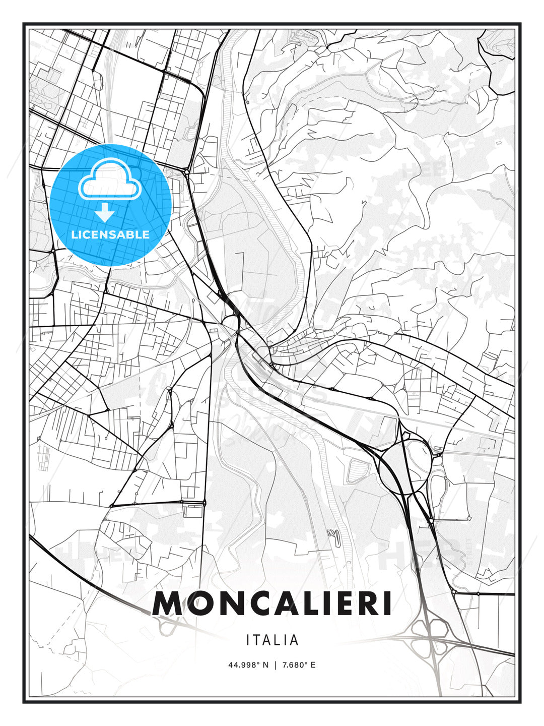 Moncalieri, Italy, Modern Print Template in Various Formats - HEBSTREITS Sketches
