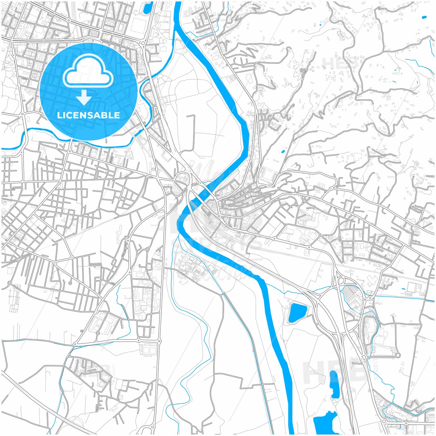 Moncalieri, Piedmont, Italy, city map with high quality roads.