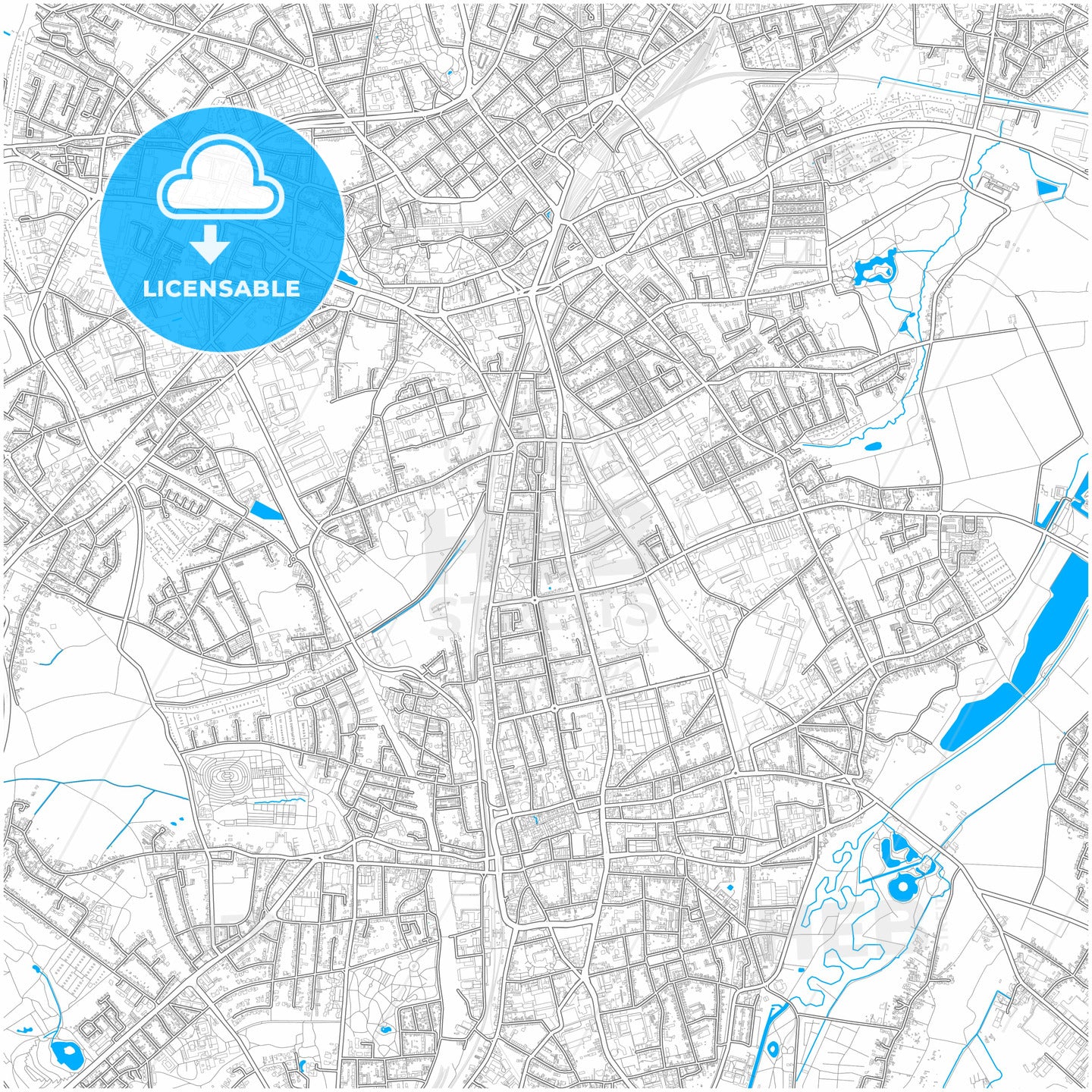 Monchengladbach, North Rhine-Westphalia, Germany, city map with high quality roads.