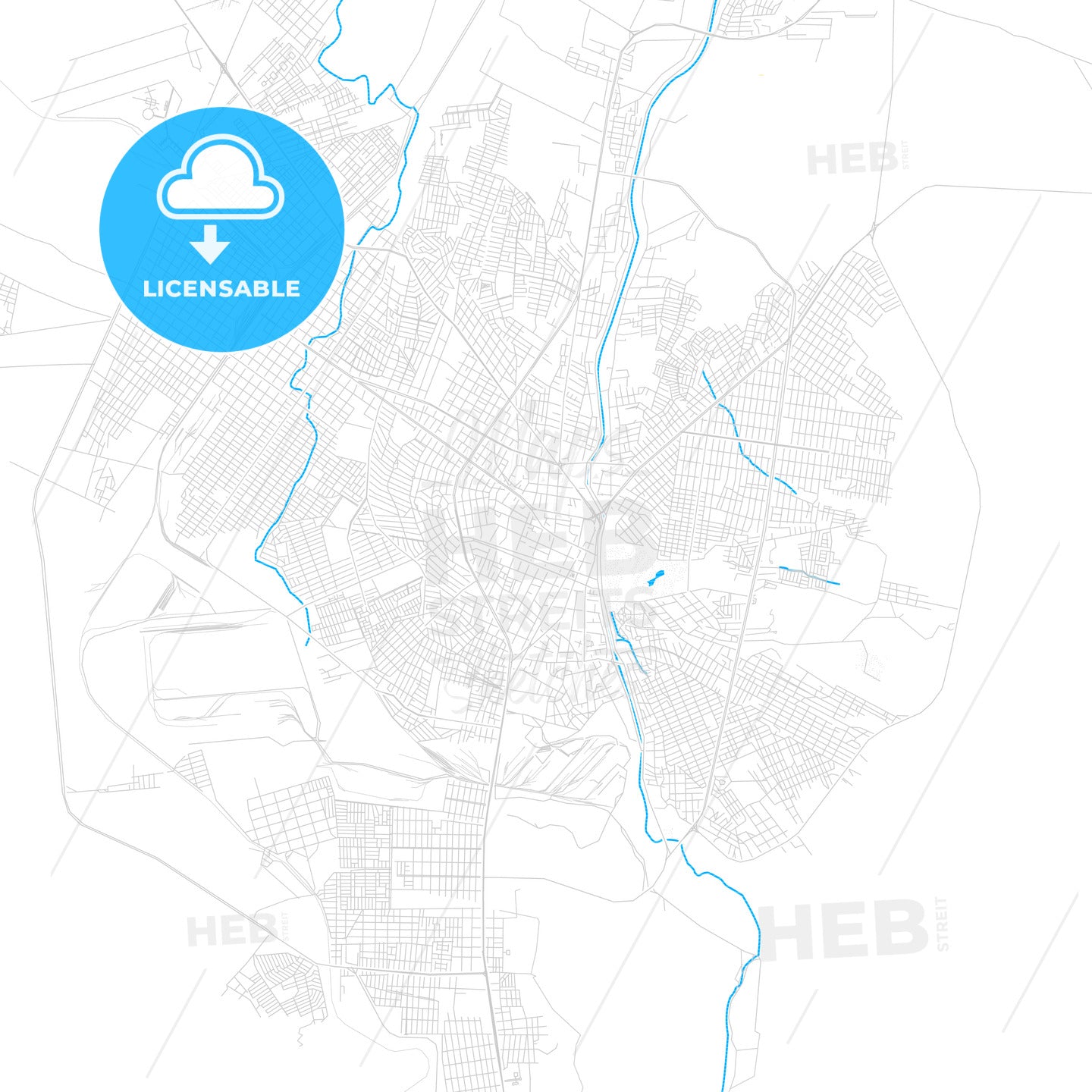 Monclova, Mexico PDF vector map with water in focus - HEBSTREITS