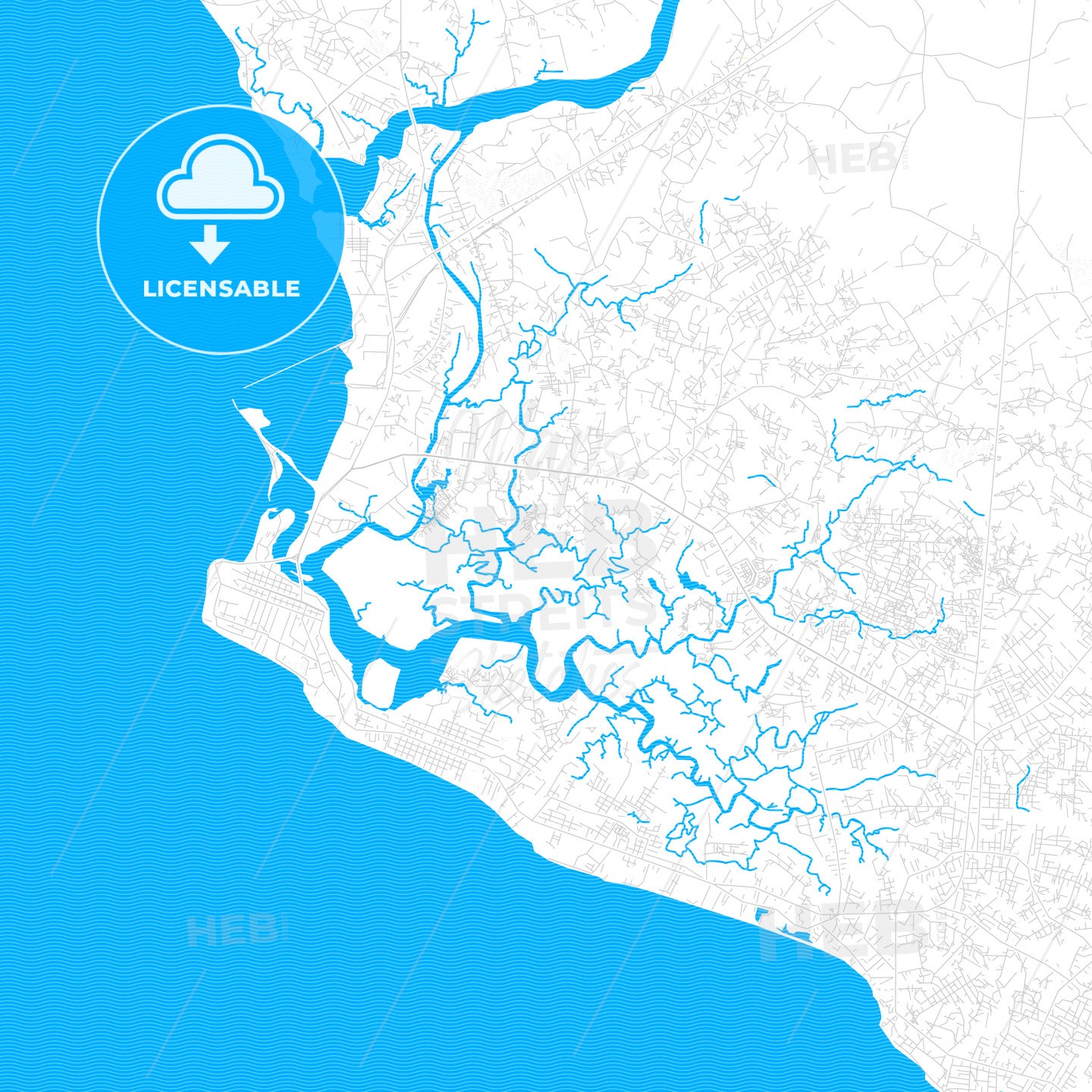 Monrovia, Liberia PDF vector map with water in focus