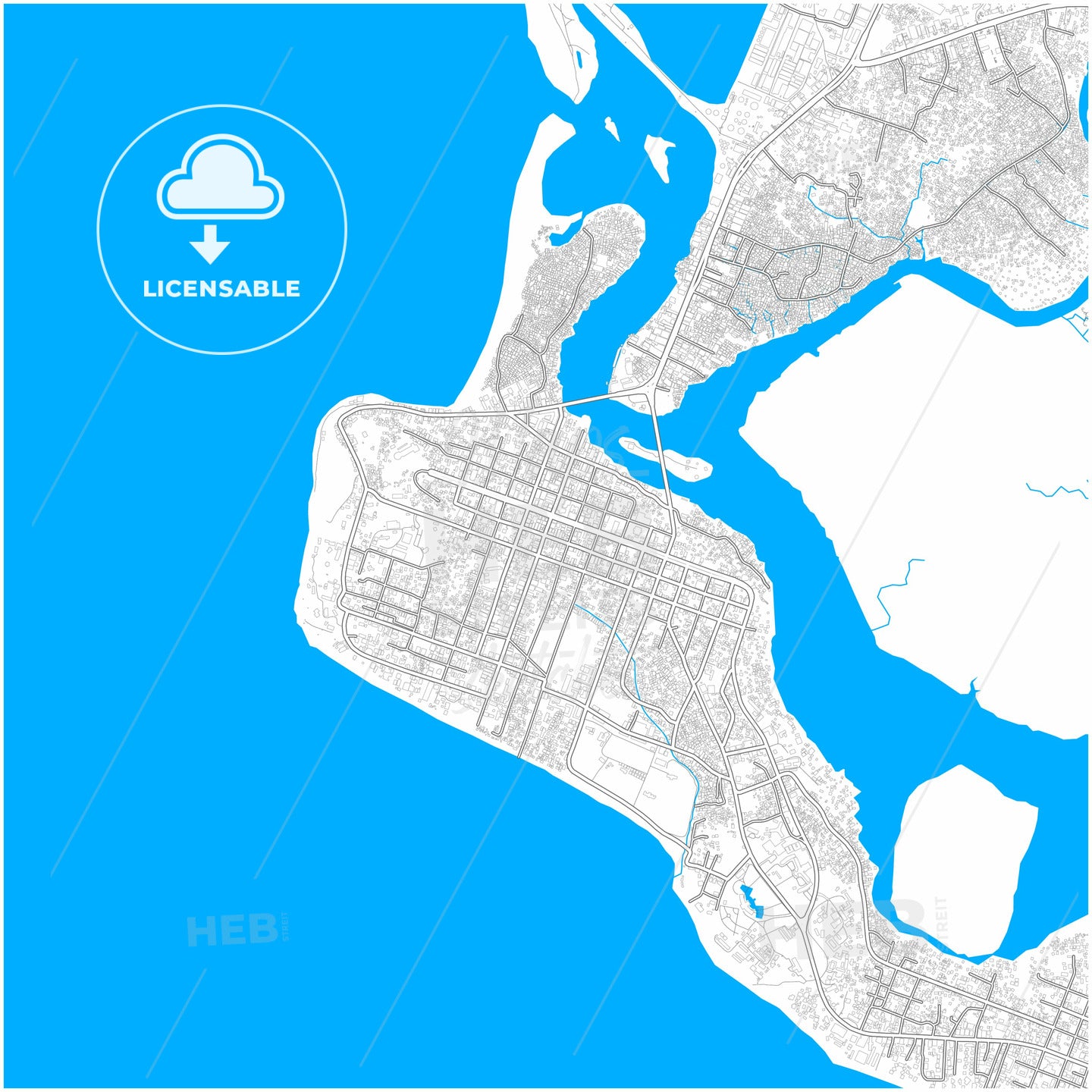 Monrovia, Liberia, city map with high quality roads.