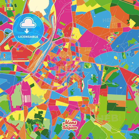 Mons, Belgium Crazy Colorful Street Map Poster Template - HEBSTREITS Sketches